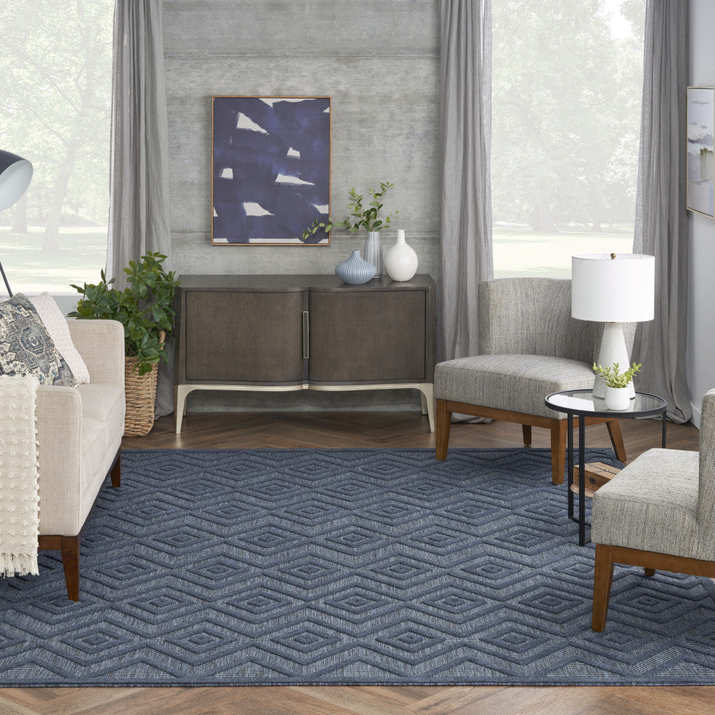 8' X 10' Navy Blue Geometric Flatweave Area Rug