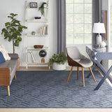 8' X 10' Navy Blue Geometric Flatweave Area Rug