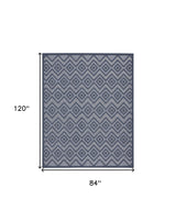 7' X 10' Navy Blue Geometric Flatweave Area Rug