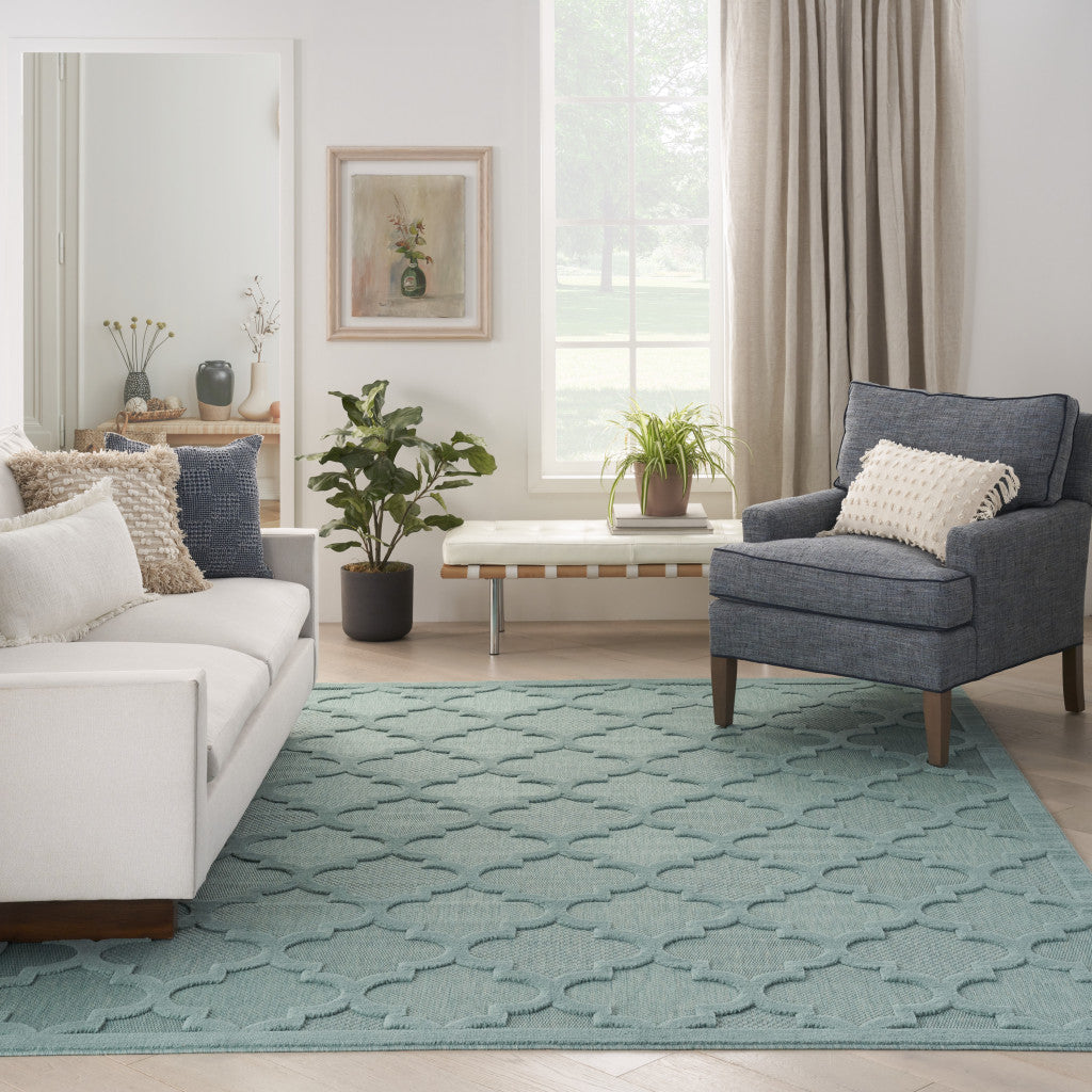 8' X 10' Aqua Geometric Flatweave Area Rug