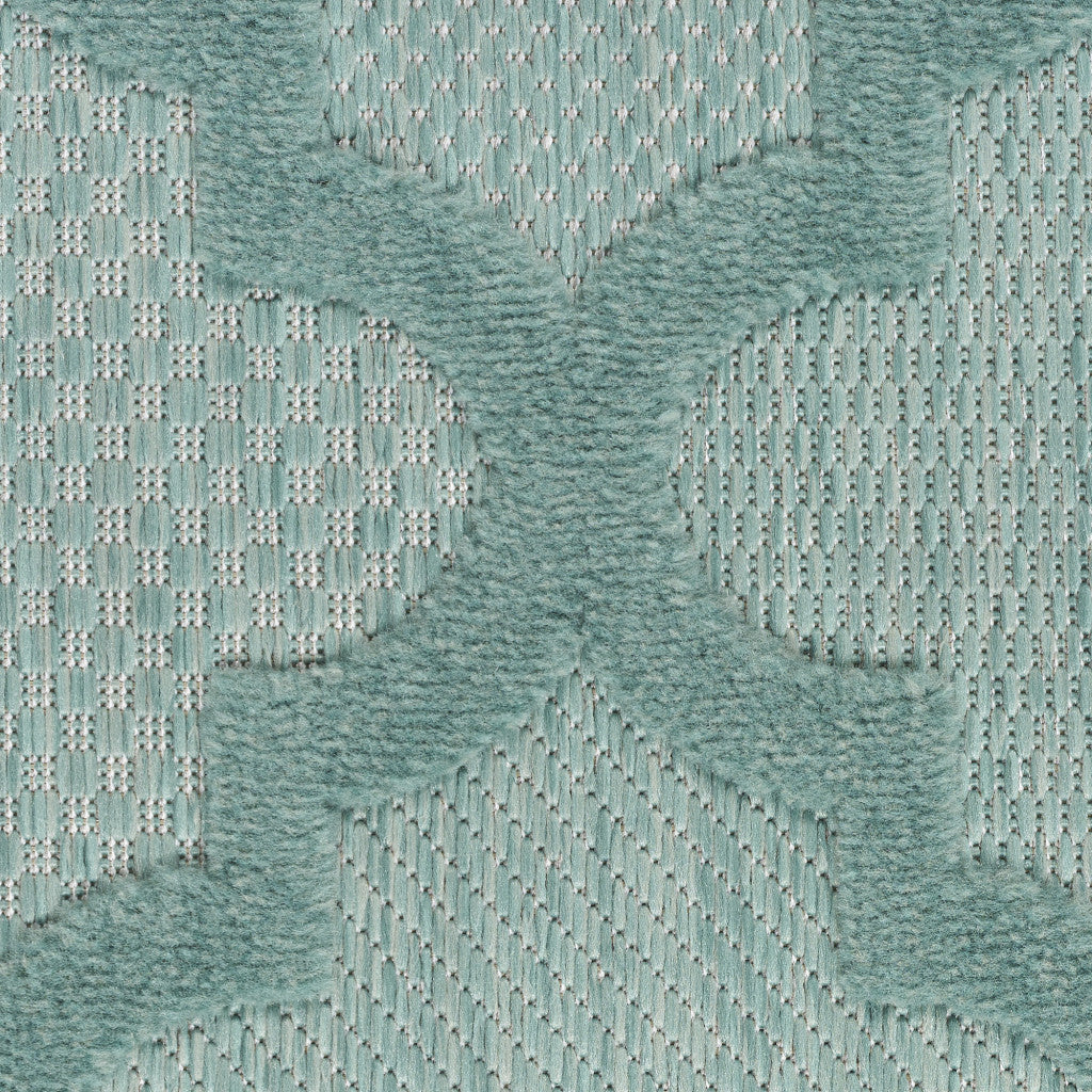 7' X 10' Aqua Geometric Flatweave Area Rug