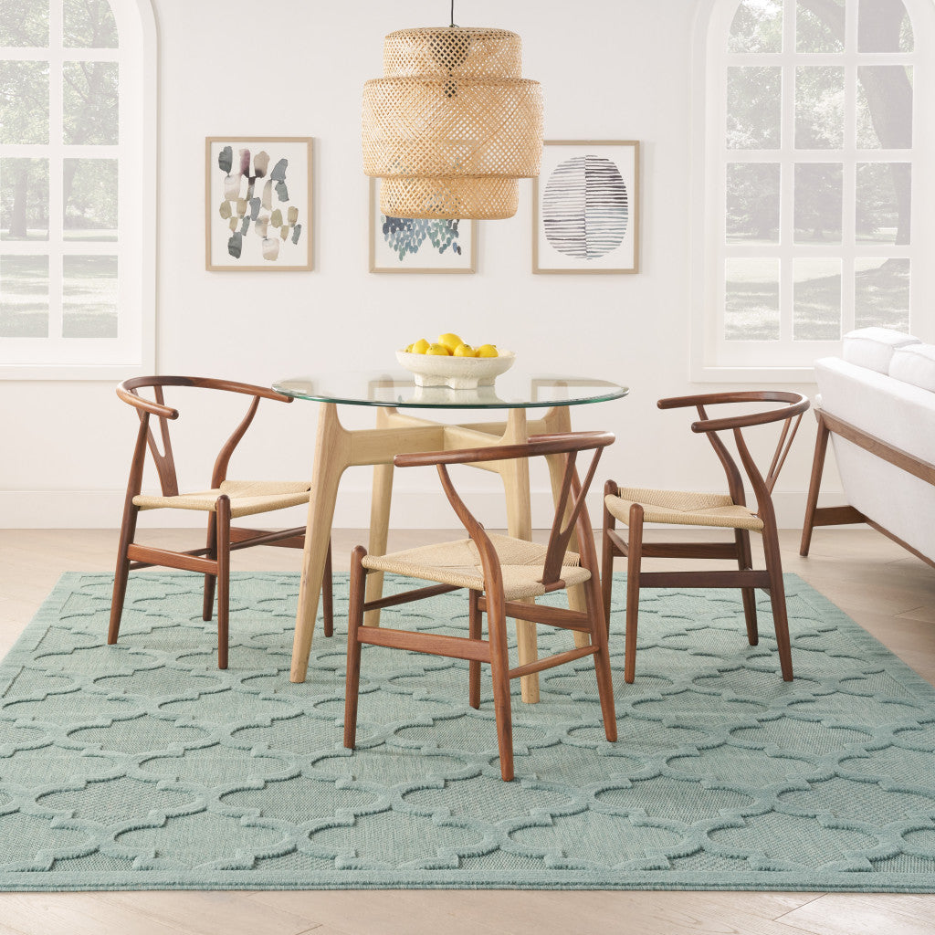 7' X 10' Aqua Geometric Flatweave Area Rug