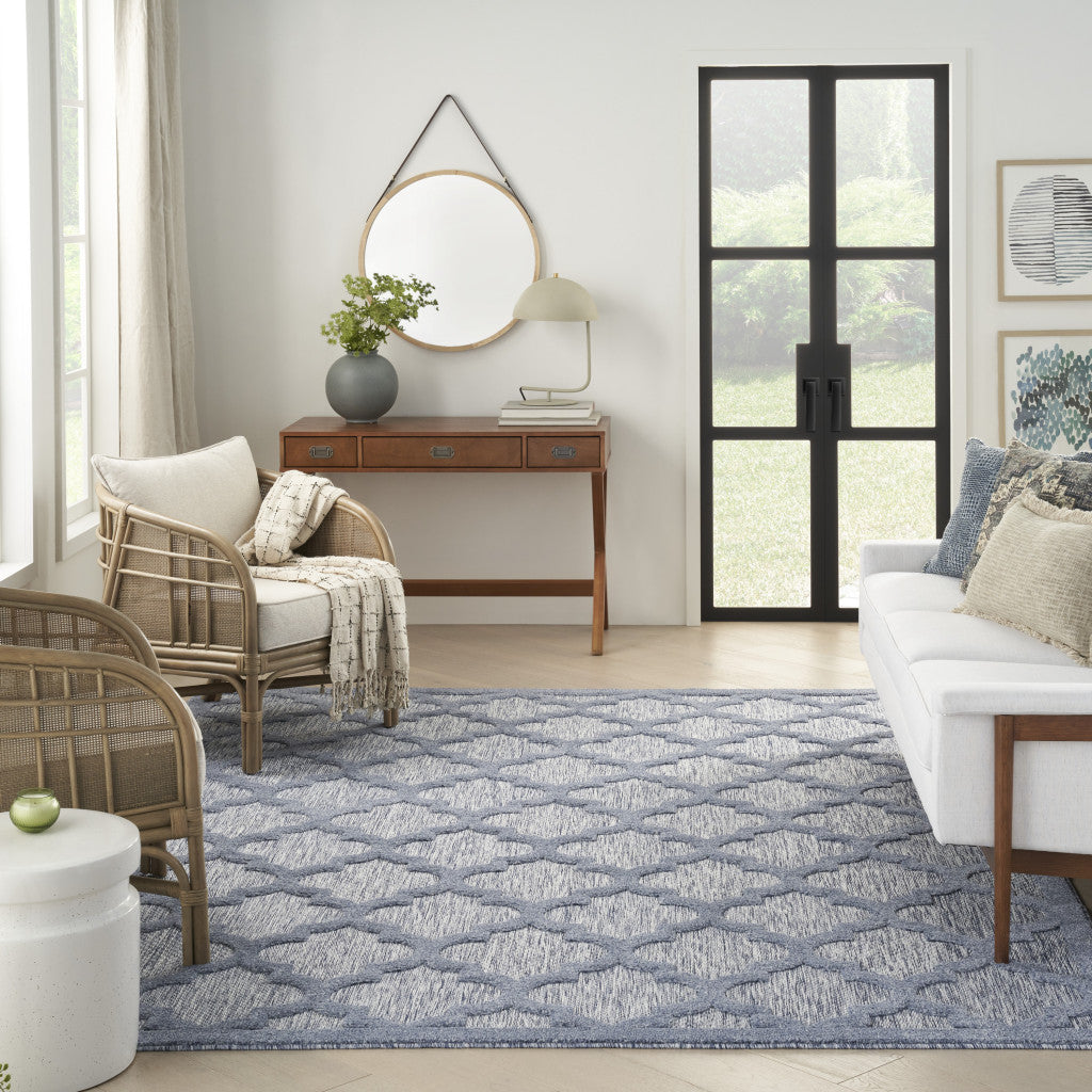 7' X 10' Blue Geometric Flatweave Area Rug