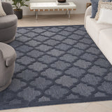 7' X 10' Navy Blue Geometric Flatweave Area Rug