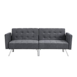 75" Dark Gray Linen Sleeper Sofa With Silver Legs