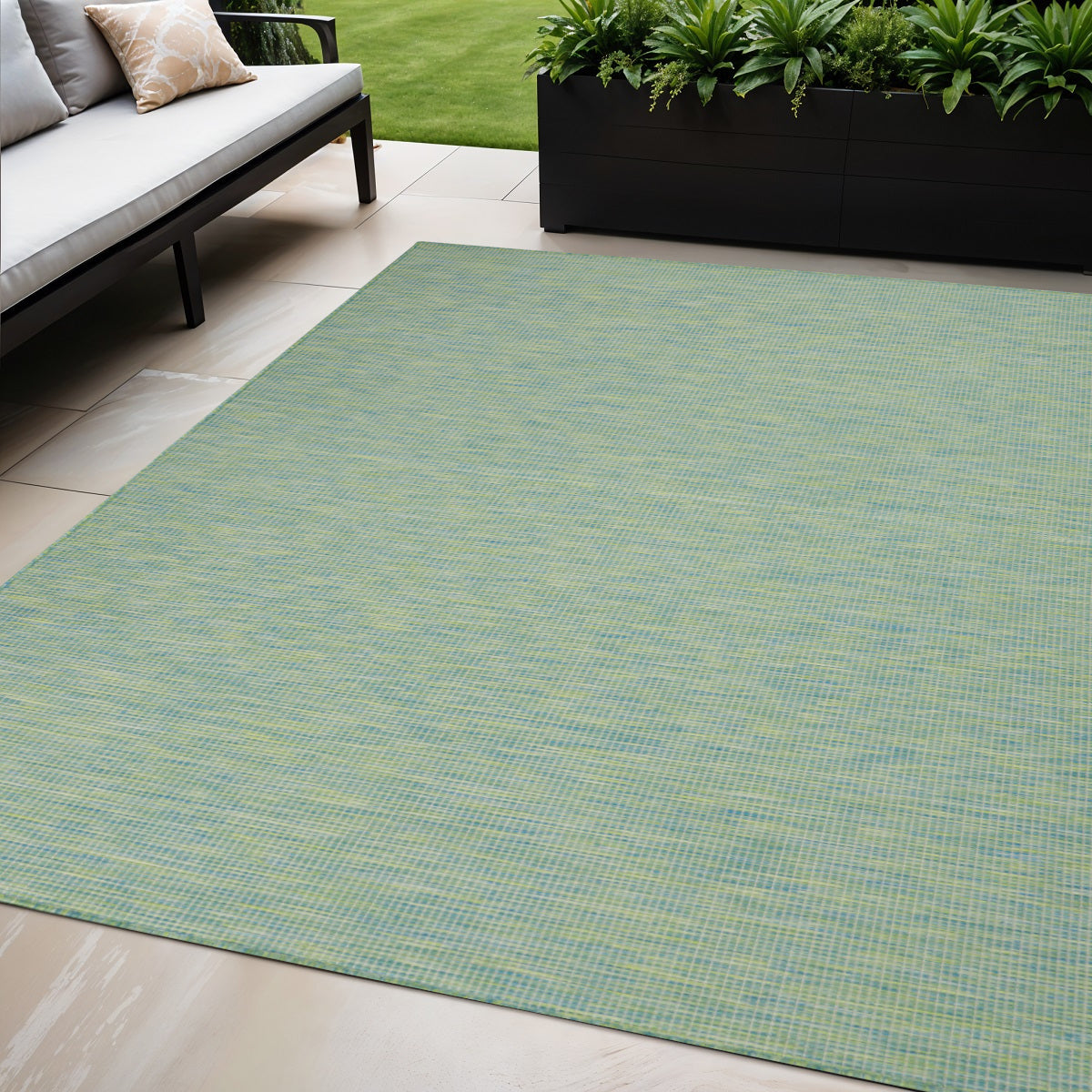 5' X 7' Blue and Green Indoor Outdoor Area Rug