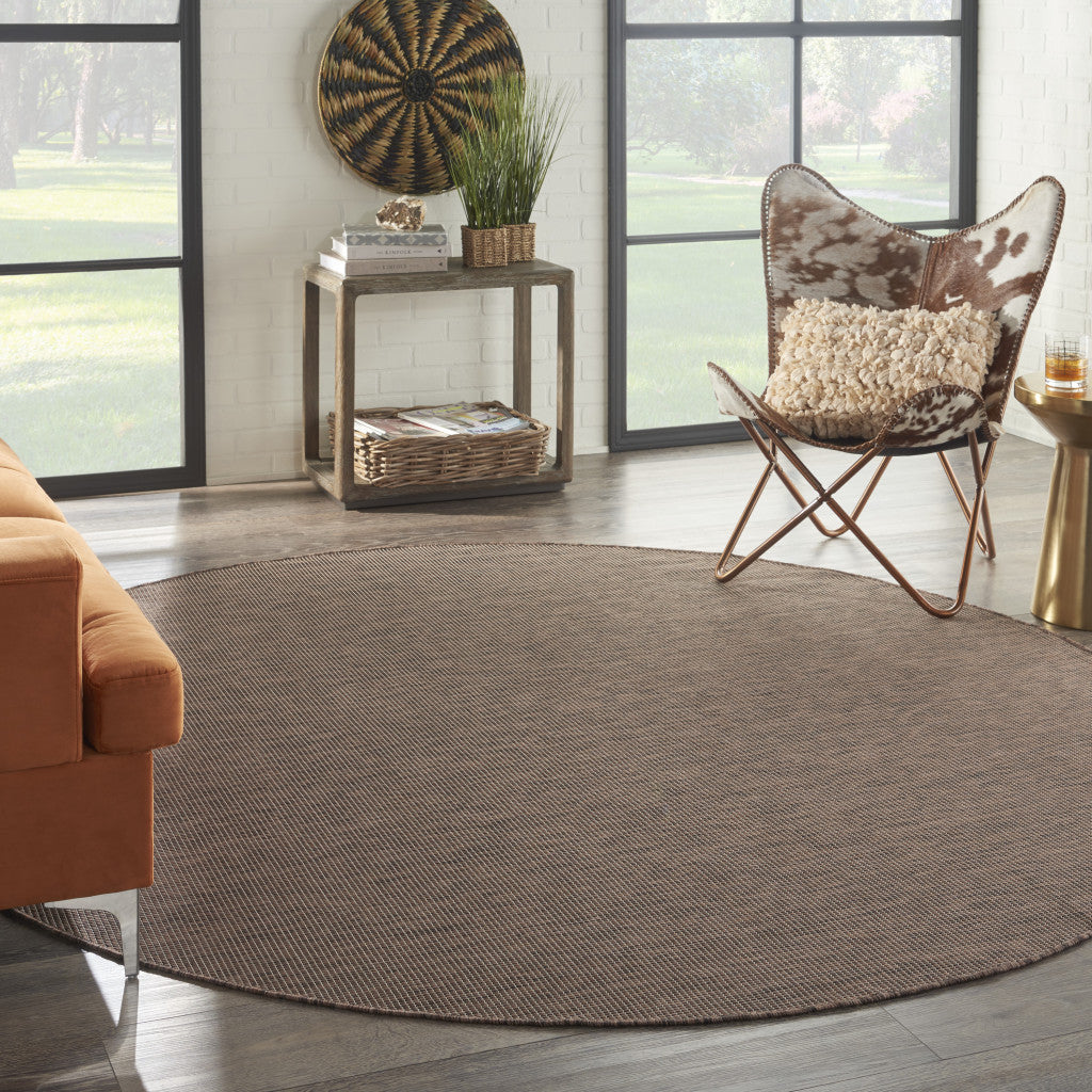 8' Brown Round Power Loom Area Rug