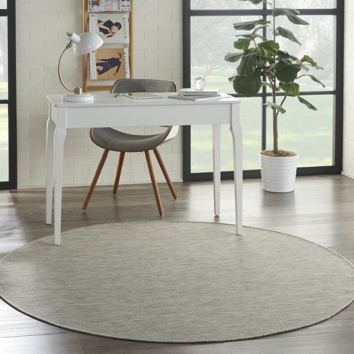 6' Gray Round Power Loom Area Rug