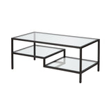 45" Black Glass And Steel Coffee Table With Two Shelves