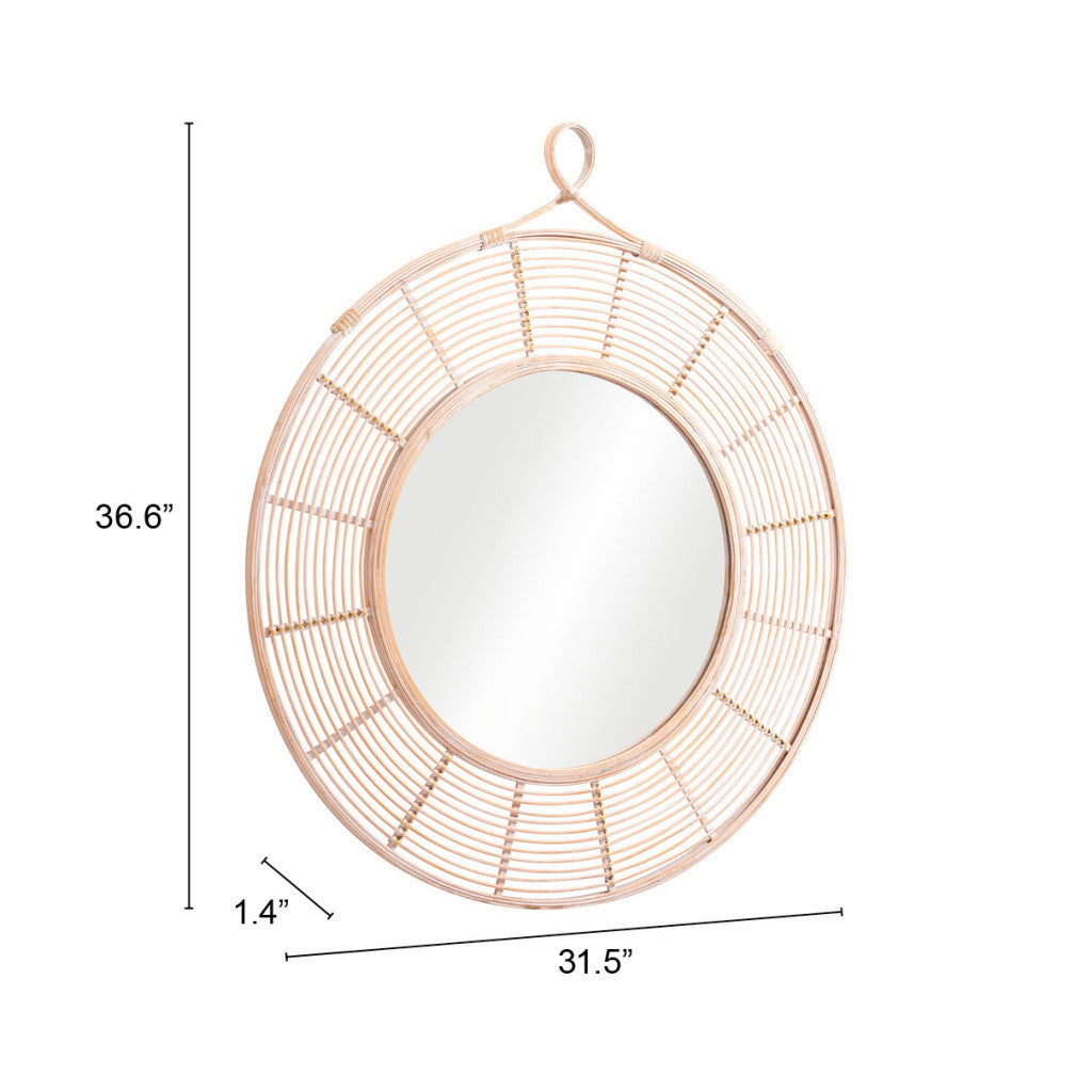 37" Natural Round Framed Accent Mirror