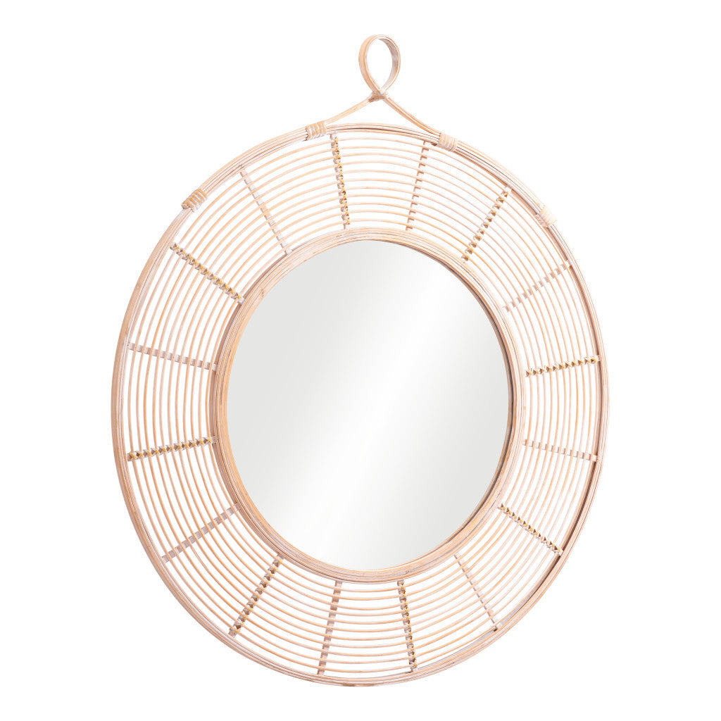 37" Natural Round Framed Accent Mirror