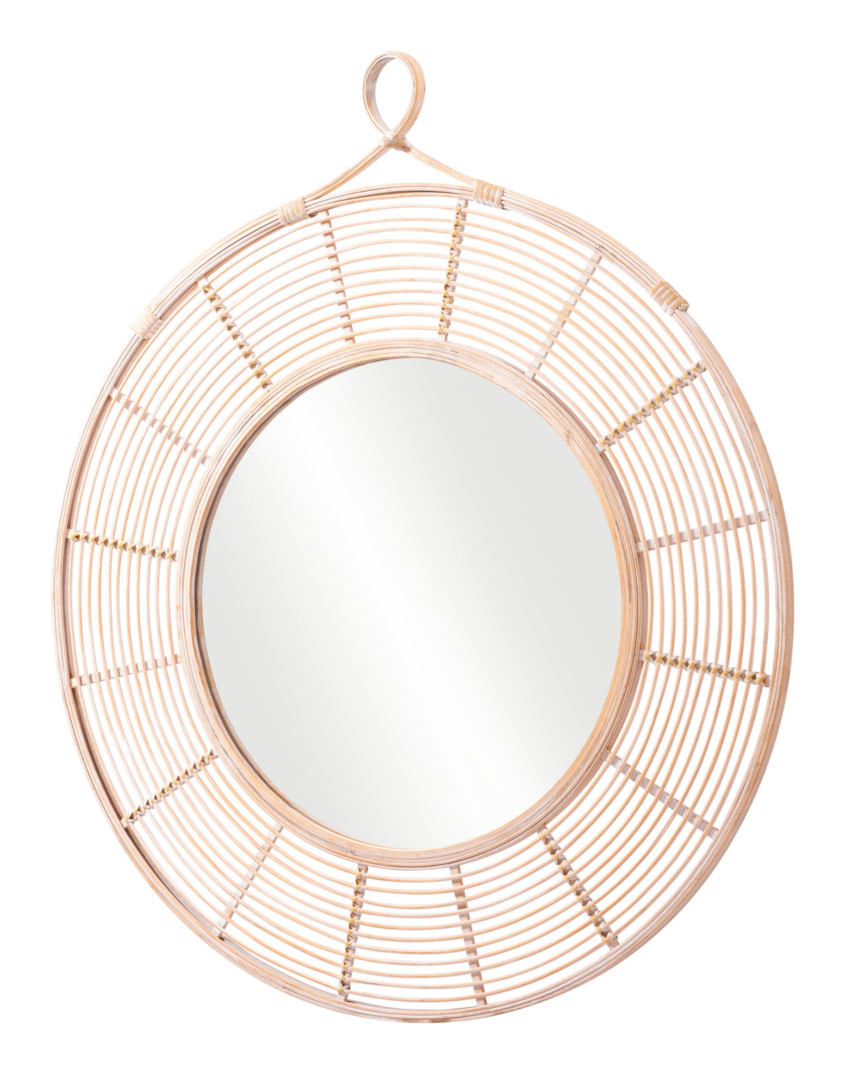 37" Natural Round Framed Accent Mirror