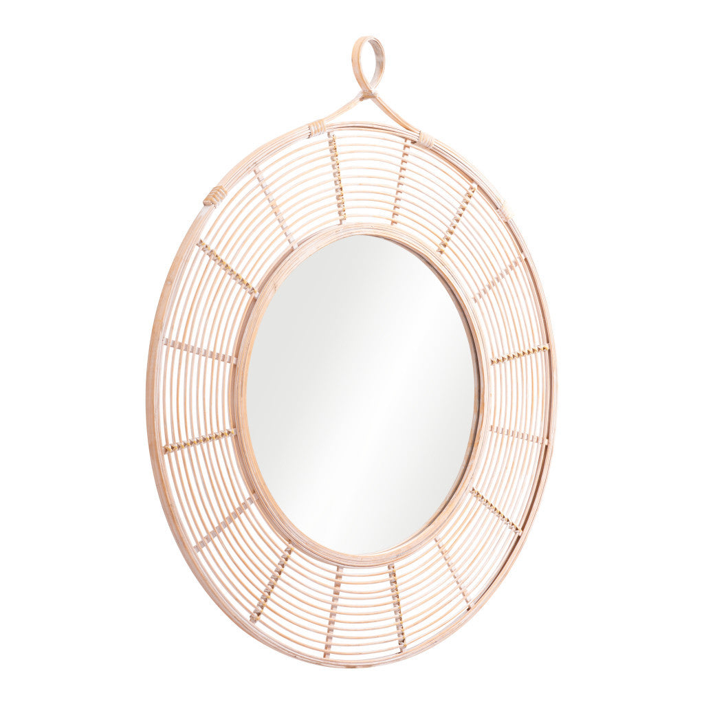 37" Natural Round Framed Accent Mirror