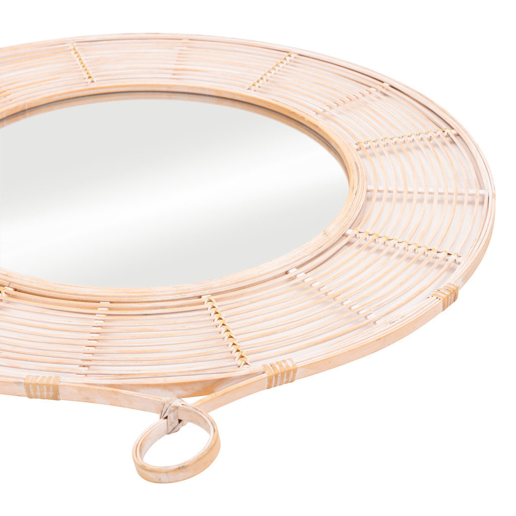 37" Natural Round Framed Accent Mirror