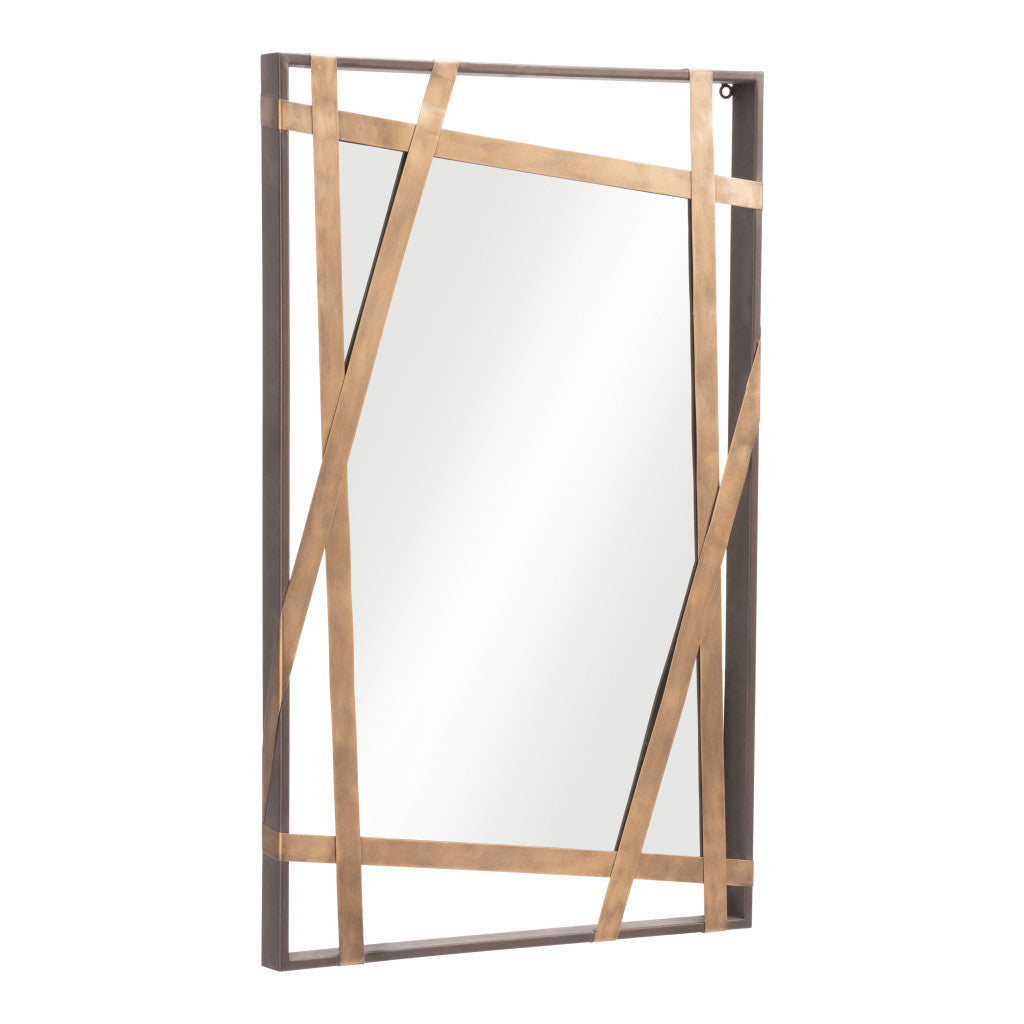 32" Gold and Black Accent Steel Mirror