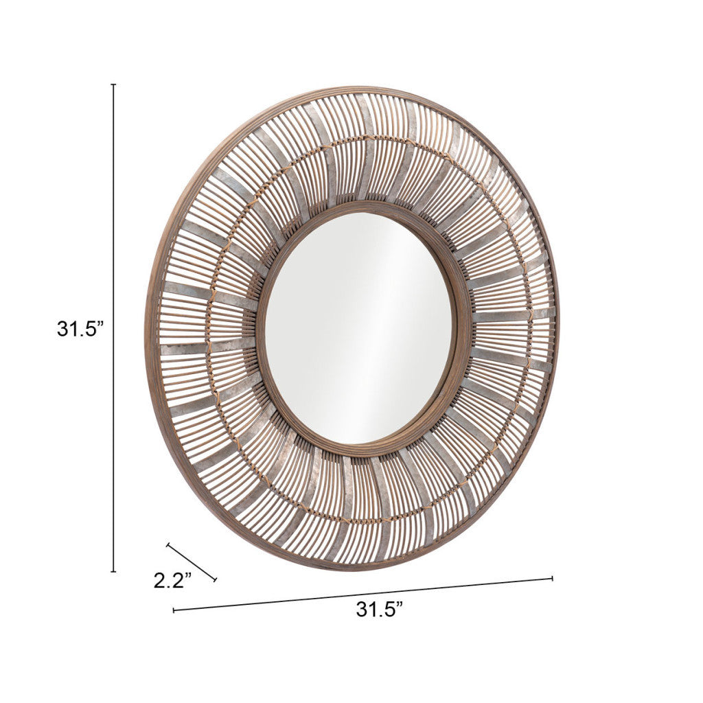 32" Brown Round Accent Mirror