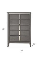 38" Gray Solid Wood Five Drawer Chest