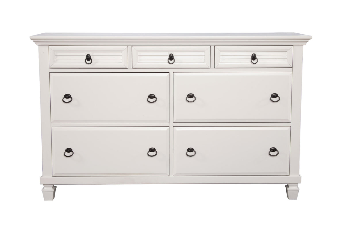 62" White Solid Wood Seven Drawer Double Dresser