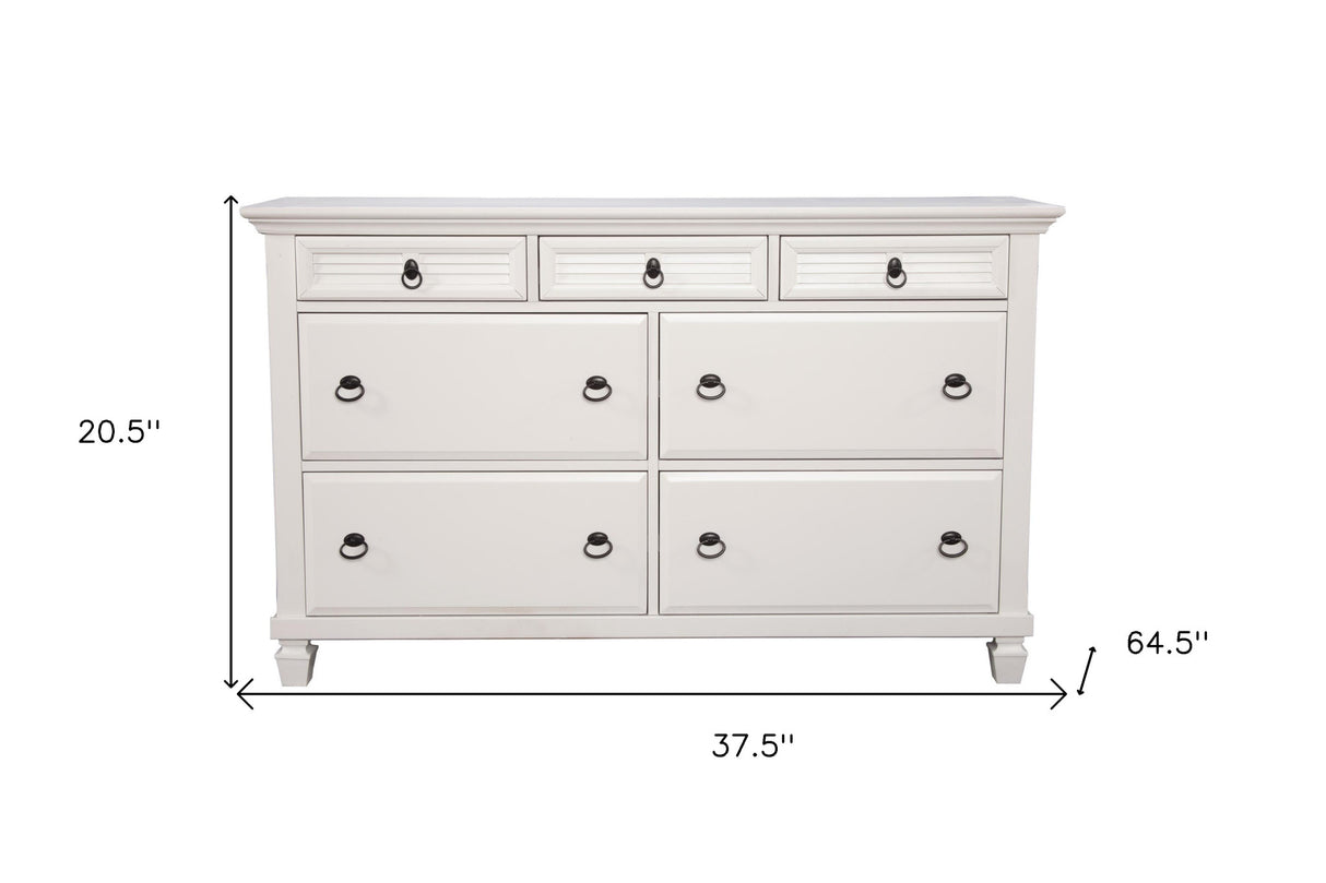 62" White Solid Wood Seven Drawer Double Dresser