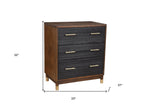 33" Brown and Black Solid Wood Three Drawer Chest