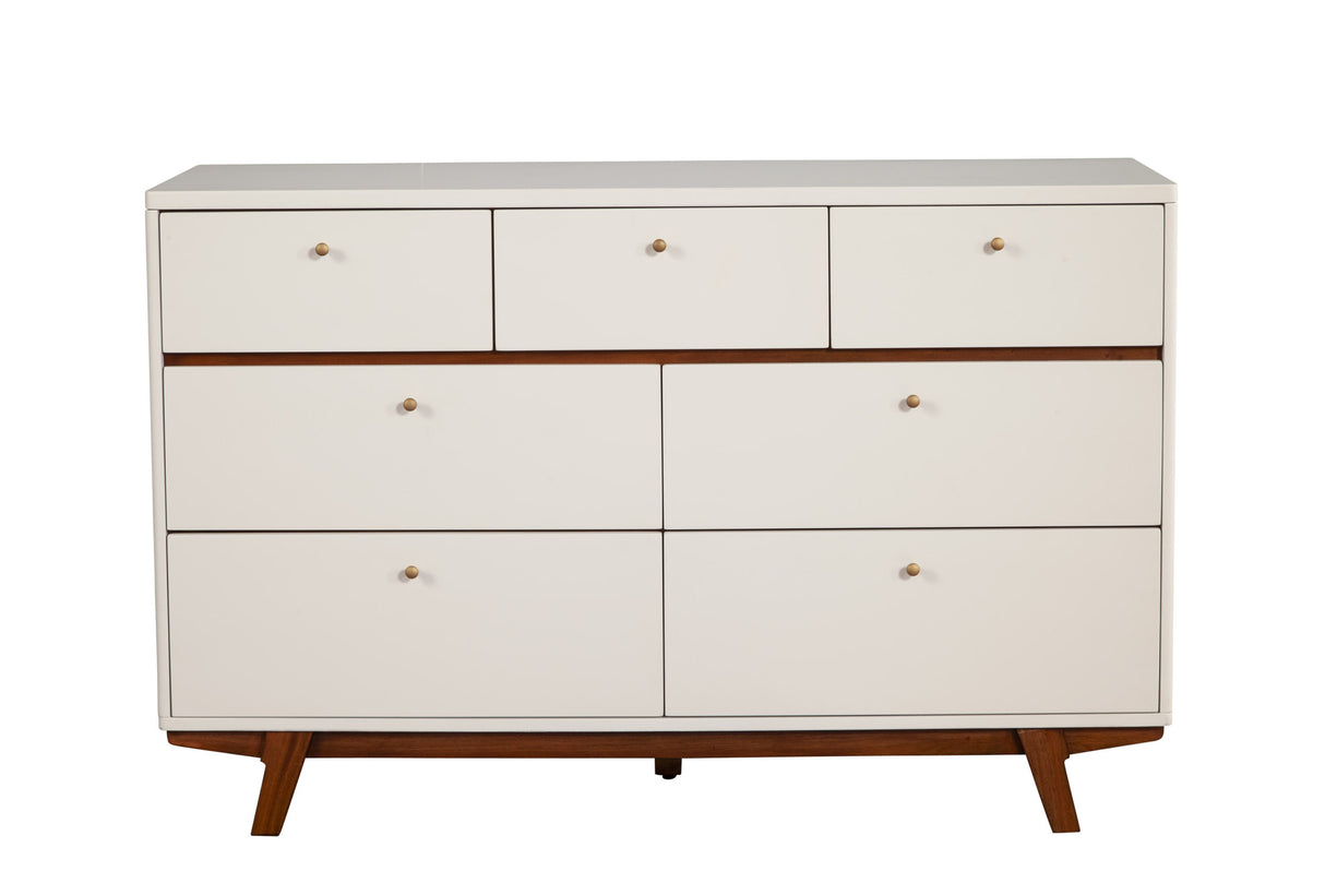 56" Brown and White Solid Wood Seven Drawer Double Dresser