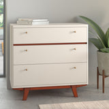 36" Brown and White Solid Wood Three Drawer Chest