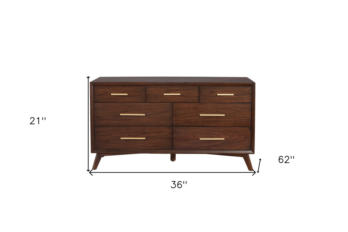 60" Walnut Solid Wood Seven Drawer Double Dresser