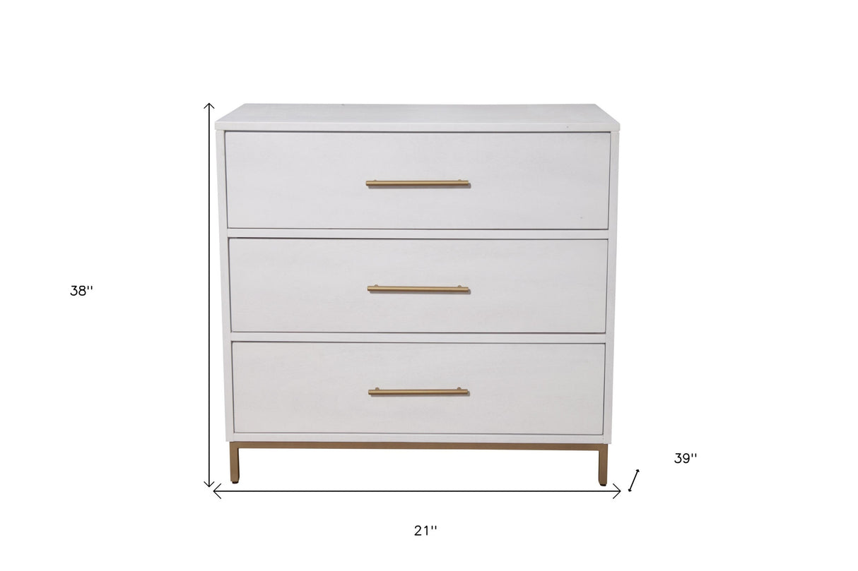 36" White Solid Wood Three Drawer Chest