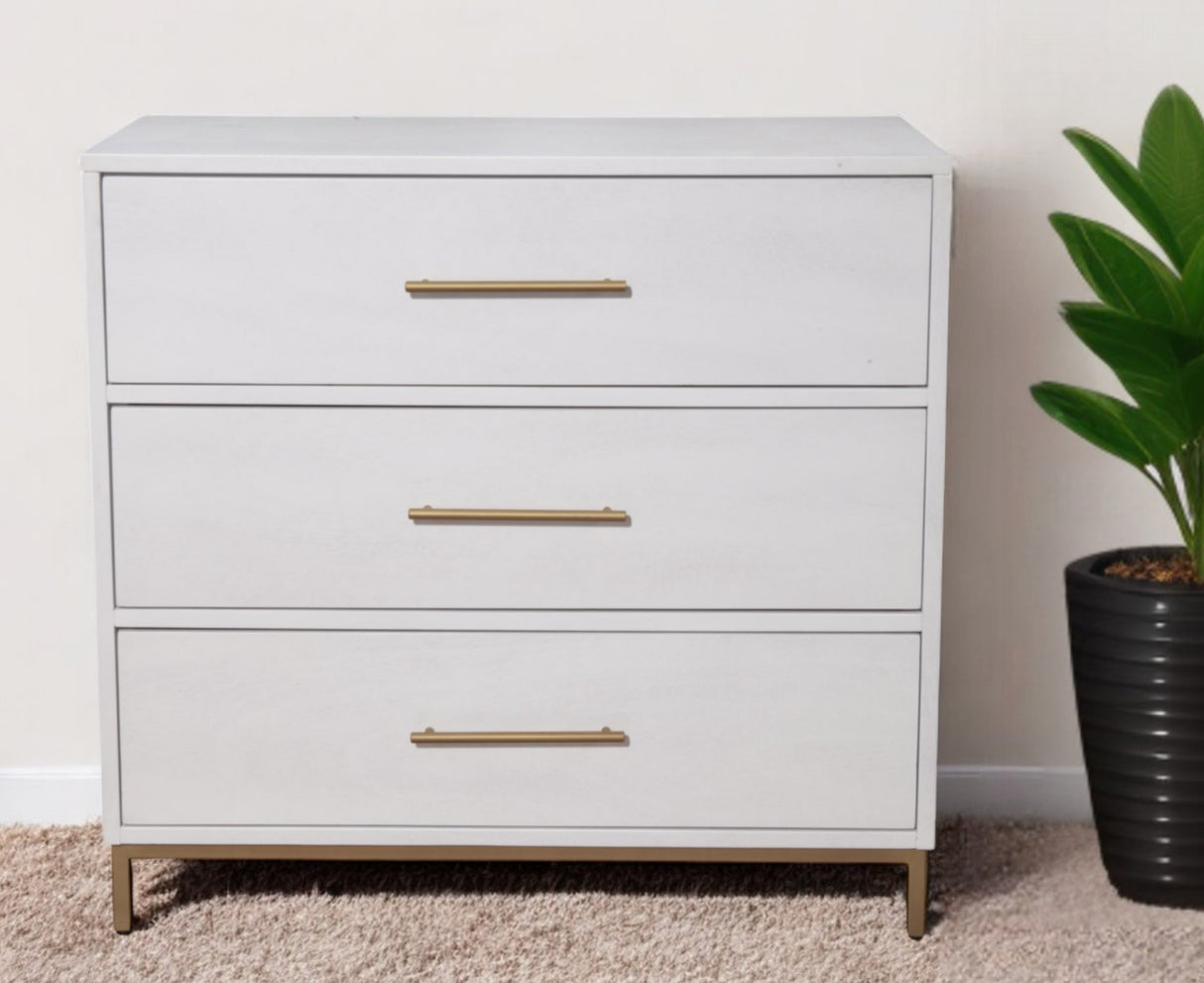 36" White Solid Wood Three Drawer Chest