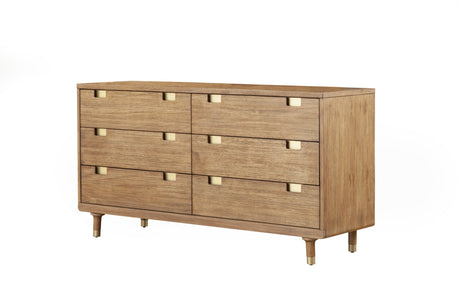 60" Sandy Brown Solid Wood Six Drawer Double Dresser