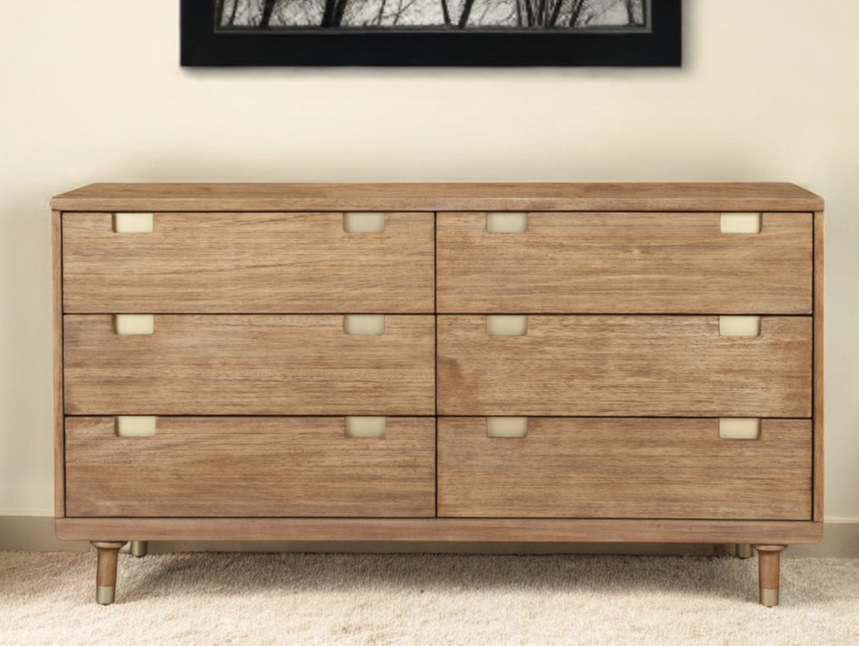 60" Sandy Brown Solid Wood Six Drawer Double Dresser