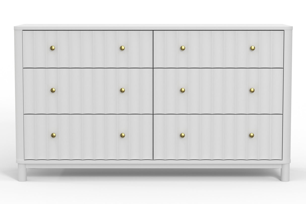 61" White Solid Wood Six Drawer Double Dresser