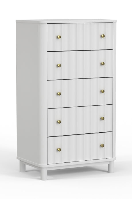 28" White Solid Wood Five Drawer Chest