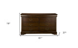 60" Brown Solid Wood Six Drawer Double Dresser