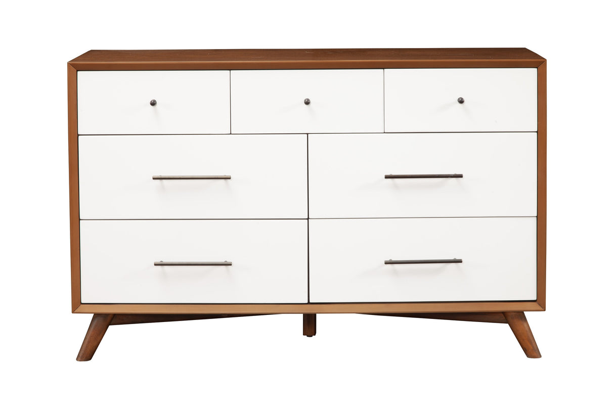 56" Brown and White Solid Wood Seven Drawer Double Dresser