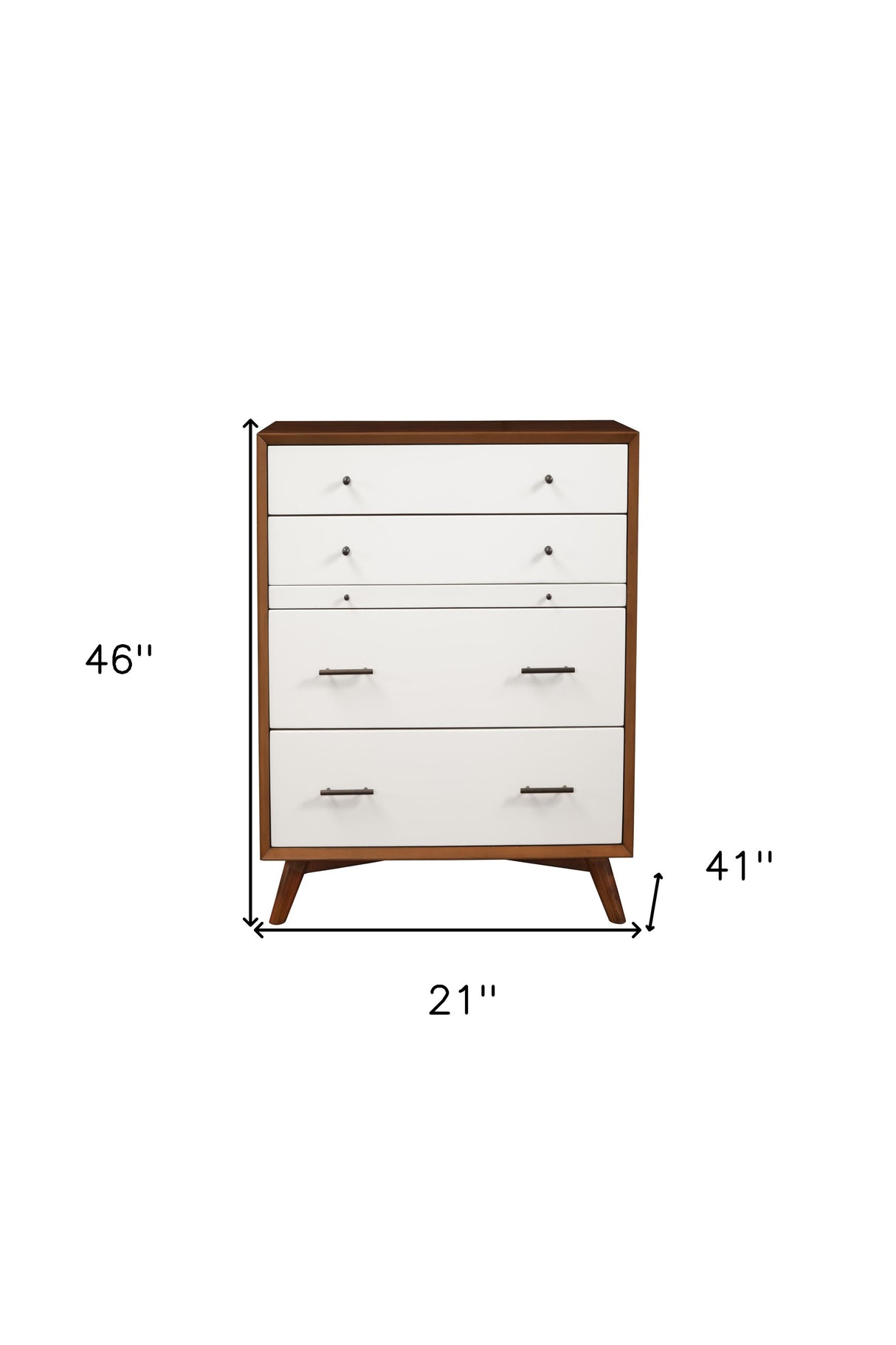 38" Brown and White Solid Wood Four Drawer Chest