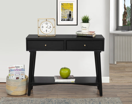 42" Black Solid and Manufactured Wood Floor Shelf Console Table With Shelves And Drawers