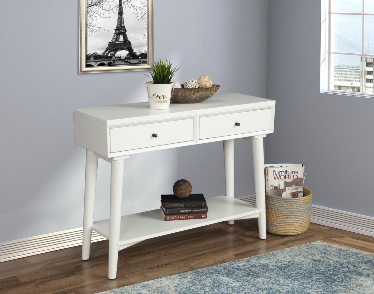 42" White Solid Wood Console Table With Shelves And Drawers