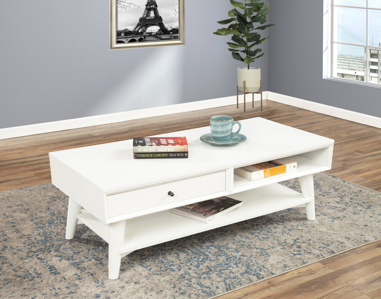 48" White Solid And Manufactured Wood Coffee Table With Drawer