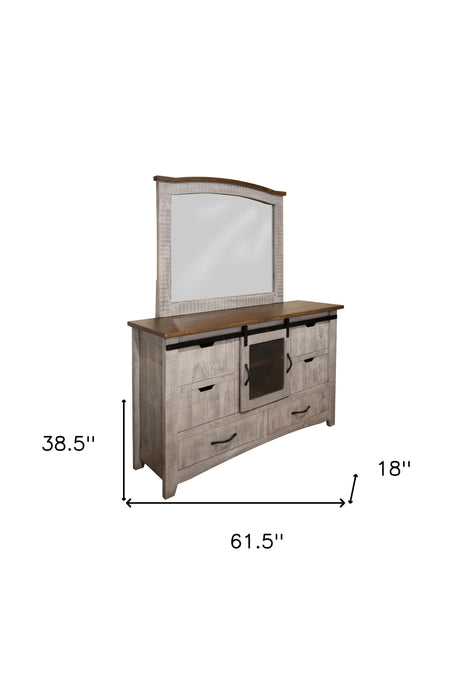 62" Light Gray Solid Wood Six Drawer Triple Dresser