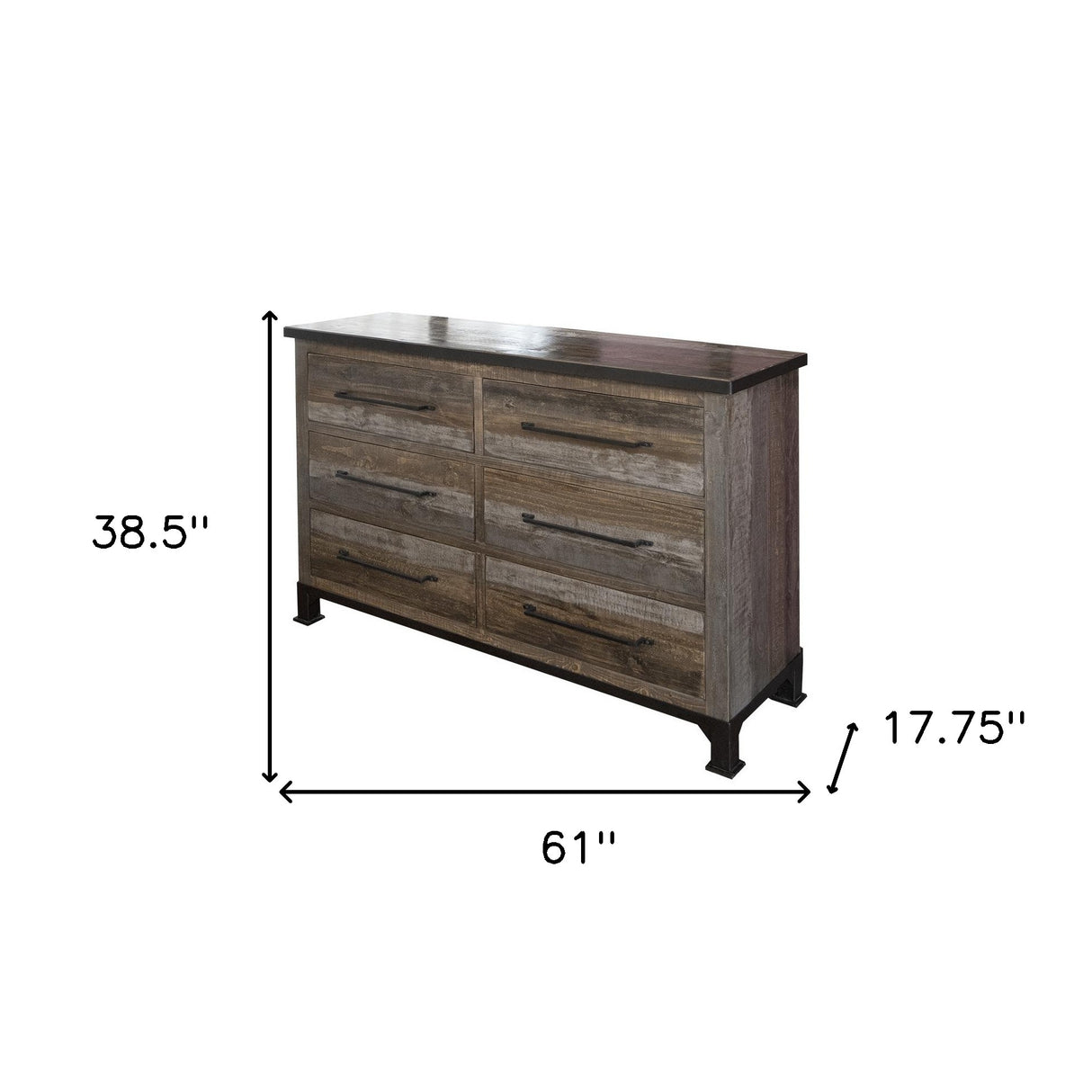 61" Brown Solid Wood Six Drawer Double Dresser
