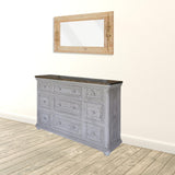 62" Gray Solid Wood Nine Drawer Triple Dresser