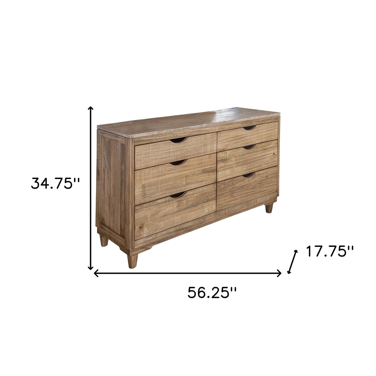 56" Natural Solid Wood Four Drawer Double Dresser