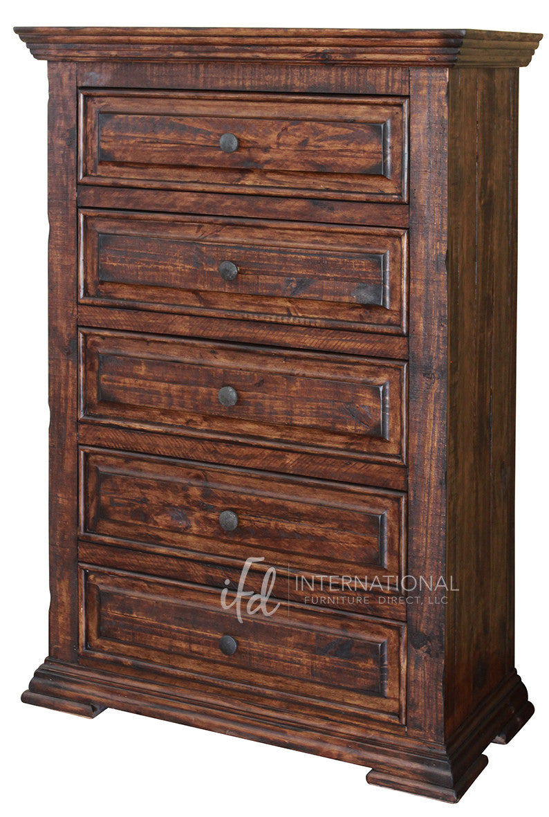 37" Chocolate Solid Wood Five Drawer Chest
