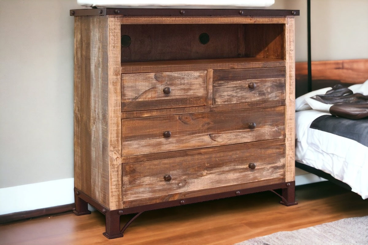 43" Brown Solid Wood Four Drawer Chest