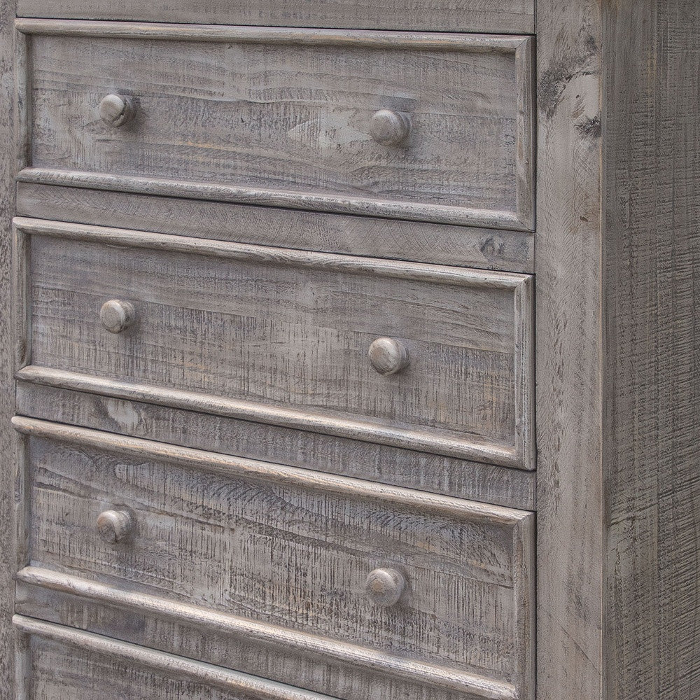 37" Gray Solid Wood Five Drawer Chest