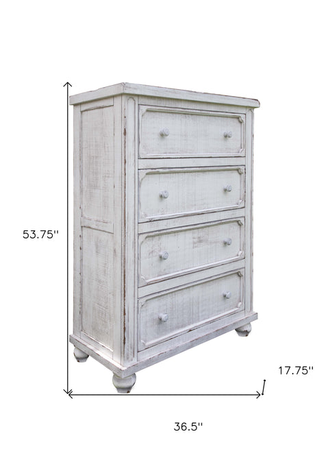 37" Antiqued White Solid Wood Four Drawer Chest