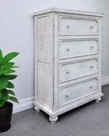 37" Antiqued White Solid Wood Four Drawer Chest