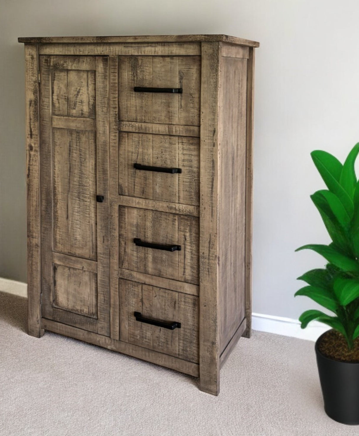 37" Brown Solid Wood Four Drawer Chest