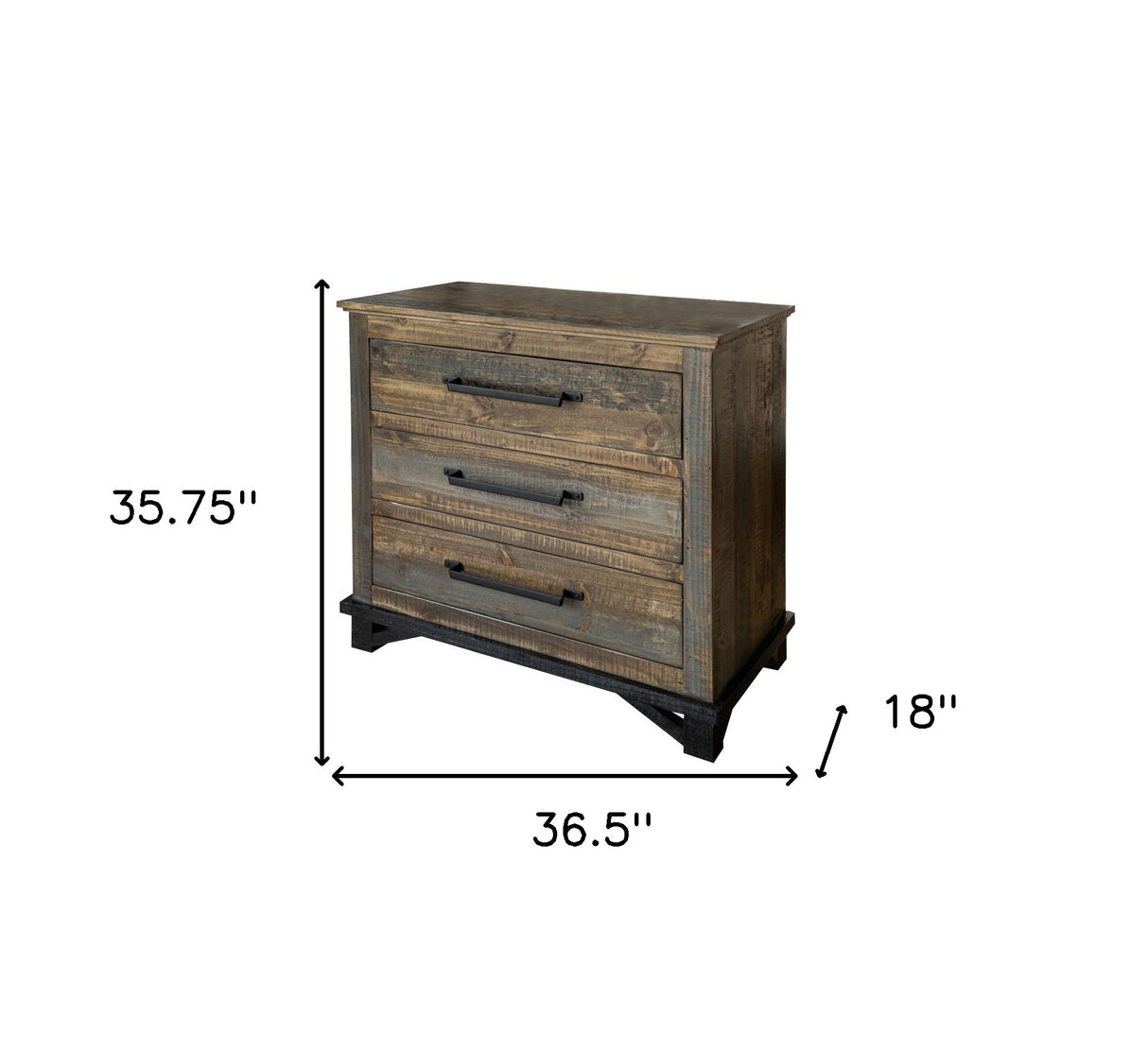 37" Brown and Gray Solid Wood Three Drawer Chest